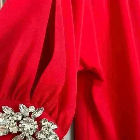 Studio Badgley Mischka Red Embellished Cuffs Blouse (Z15) - Picture 6 of 9
